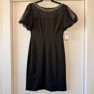 Alex Evenings Black Midi Dress with Beaded Neckline